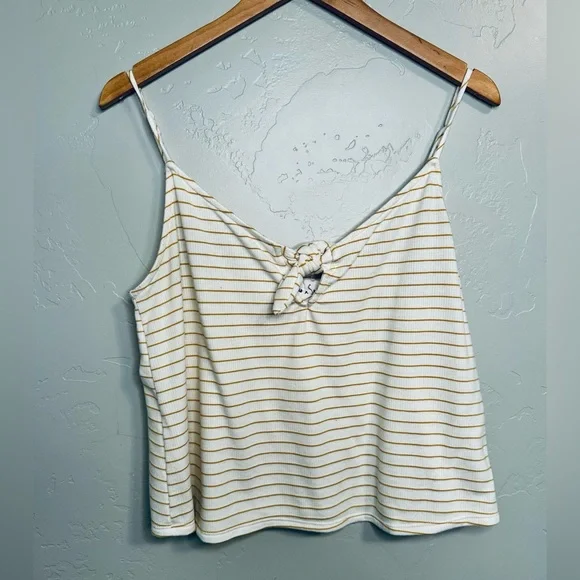 Sadie & Sage Canary & Cream Waffle Tie Tank Cami Gold Stripe SZ LARGE NEW! - Picture 2 of 13